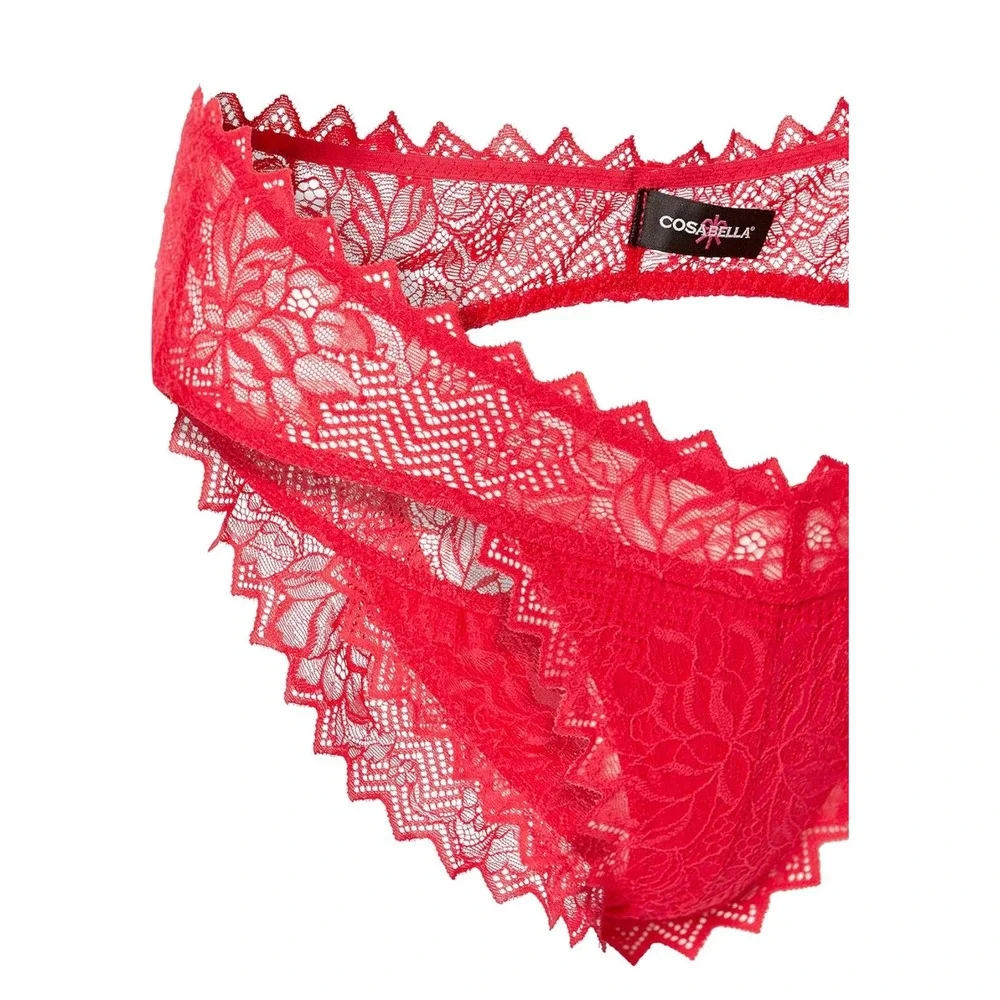 Cosabella‎ Red Floral Lace Open Back Cutout Cheeky Panties Scalloped Edge New M